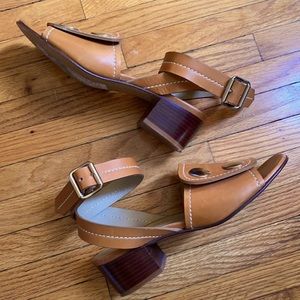 Brown Open Toe Sandal Heels - Leather